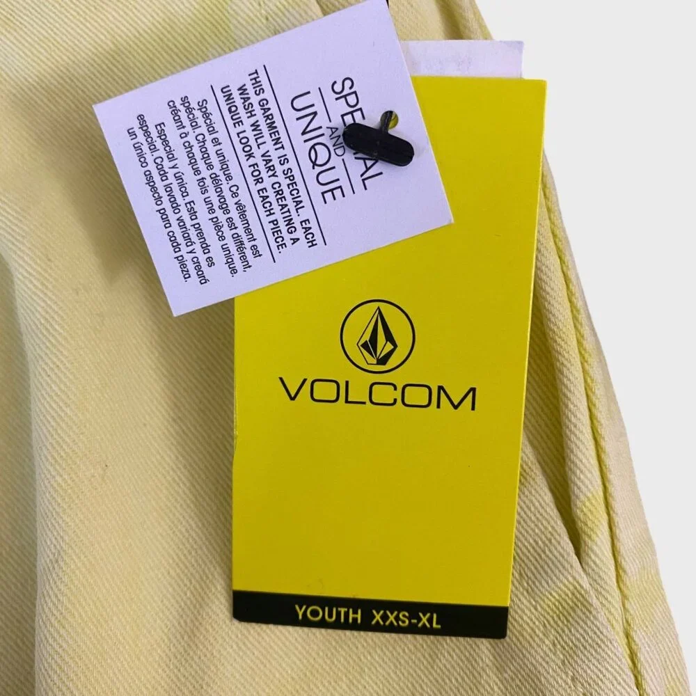 Volcom Strutin Stone Cotton Twill Shorts Women's Large Yellow Raw-Hem Casual New
